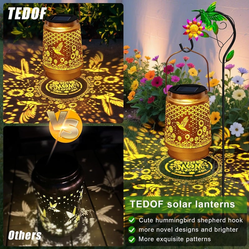 EDOF Hummingbird Solar Lanterns Outdoor Hanging Lantern Lights, Metal Waterproof Hummingbird Outdoor Decor for Garden Yard Backyard Porch,Garden Decor Birthday Gifts for Women Mon Grandma - Image 3